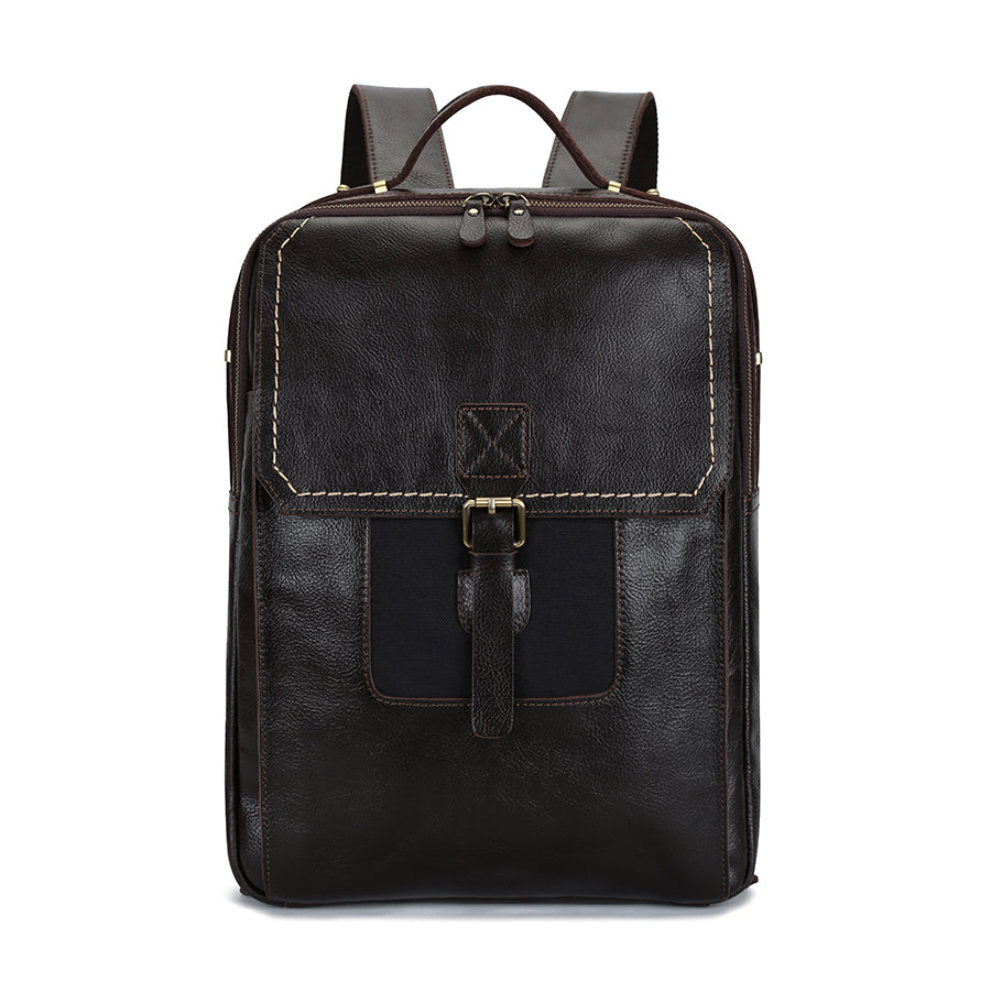 Compact Vintage Leather Laptop Travel Backpack for Men - Waterproof