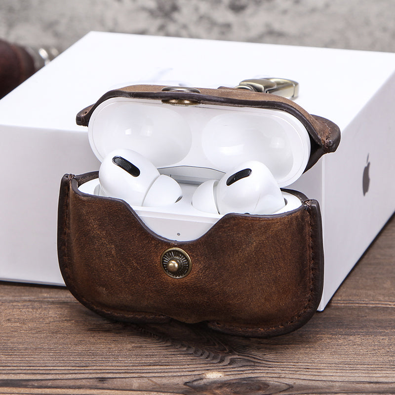 Leather AirPods Earphone Wireless Charging Protective Case With Keychain