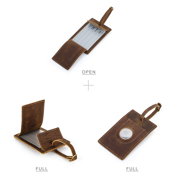 Leather Luggage Tag with AirTag Pocket
