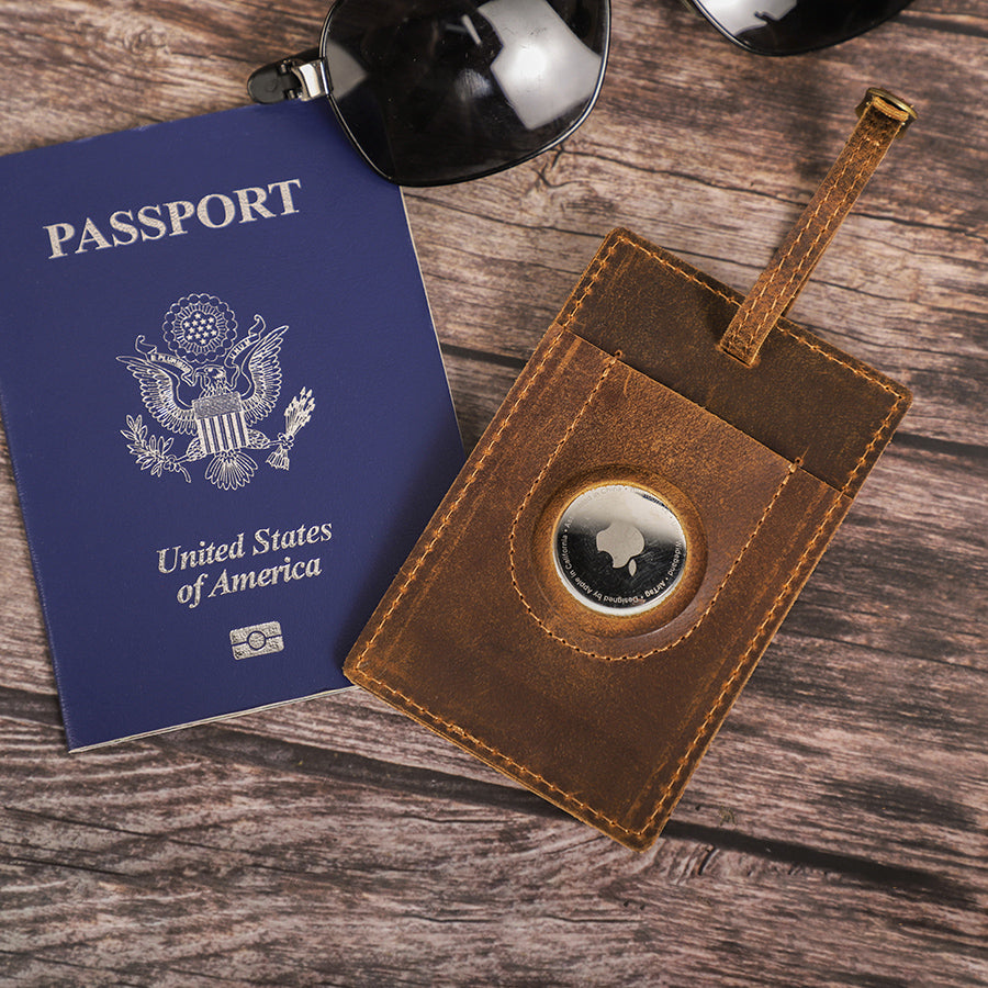 Leather Luggage Tag with AirTag Pocket