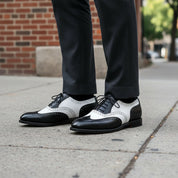 Men’s Black Wingtip Spectator Shoes, Two-Tone Formal Dress Shoes