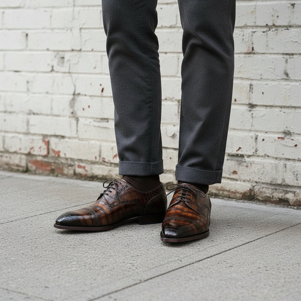 Handcrafted Brown Calf Leather Square Toe Dress Shoes