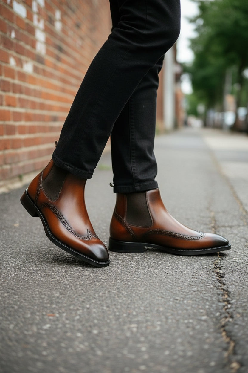 Handcrafted Brown Wingtip Chelsea Boots