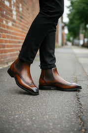 Handcrafted Brown Wingtip Chelsea Boots