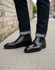 Handmade Men's Black Wingtip Chelsea Boots