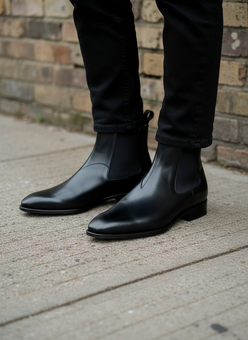 Handmade Black Leather Chelsea Boots