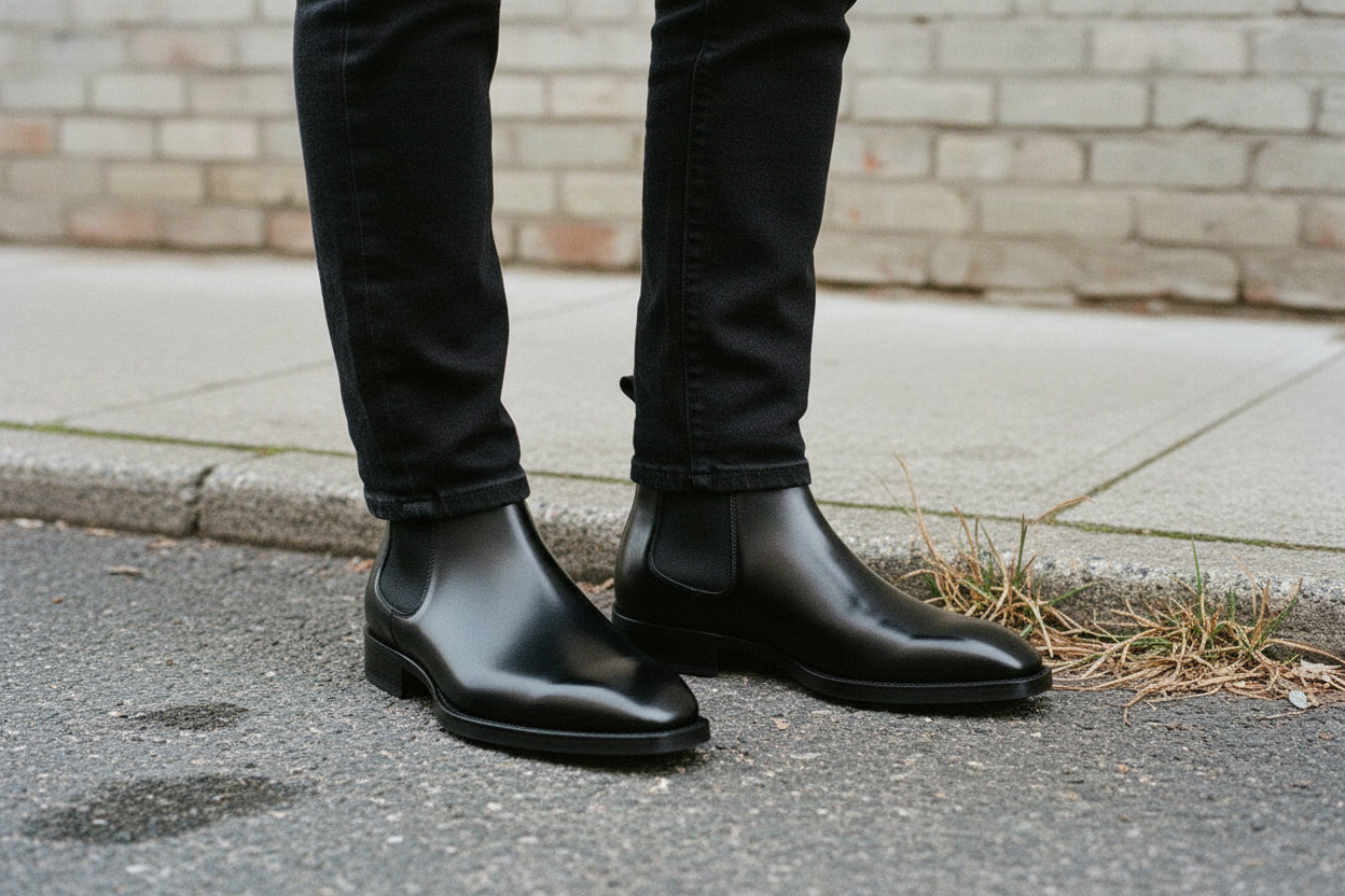 Handcrafted Black Leather Chelsea Boots for Men