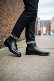 Handmade Black Wingtip Chelsea Boots - Men's Ankle Boots