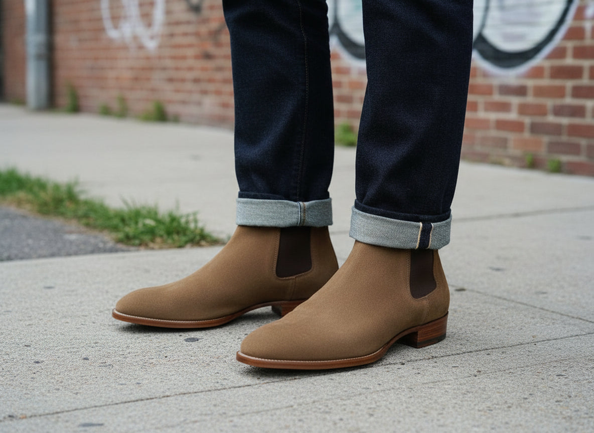 Handcrafted Tan Suede Chelsea Boots