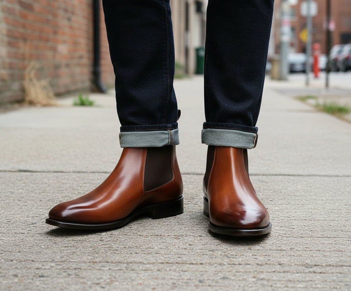 Handmade Men's Brown Leather Chelsea Boots