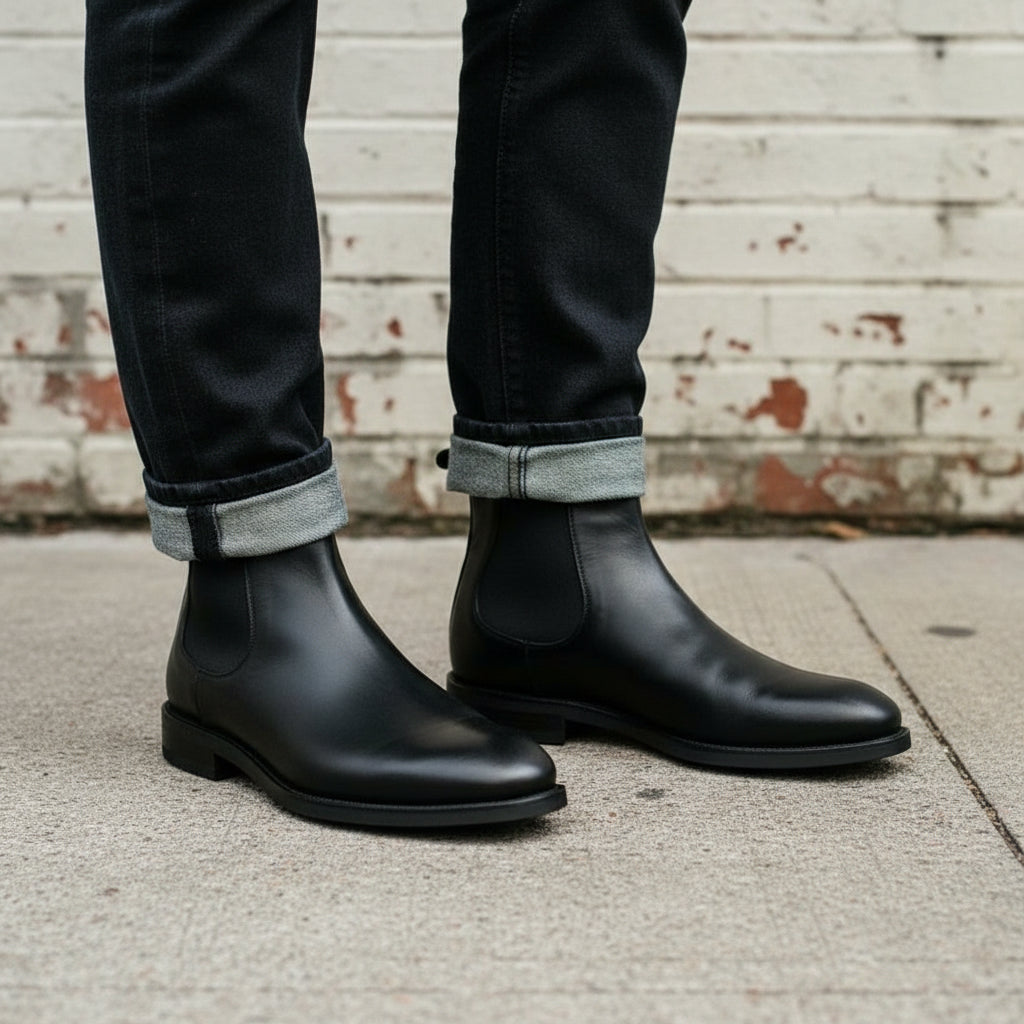 Handcrafted Black Leather Chelsea Boots for Men