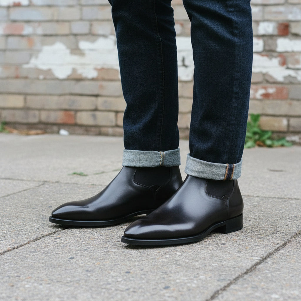 Handmade Men's Black Leather Chelsea Boots