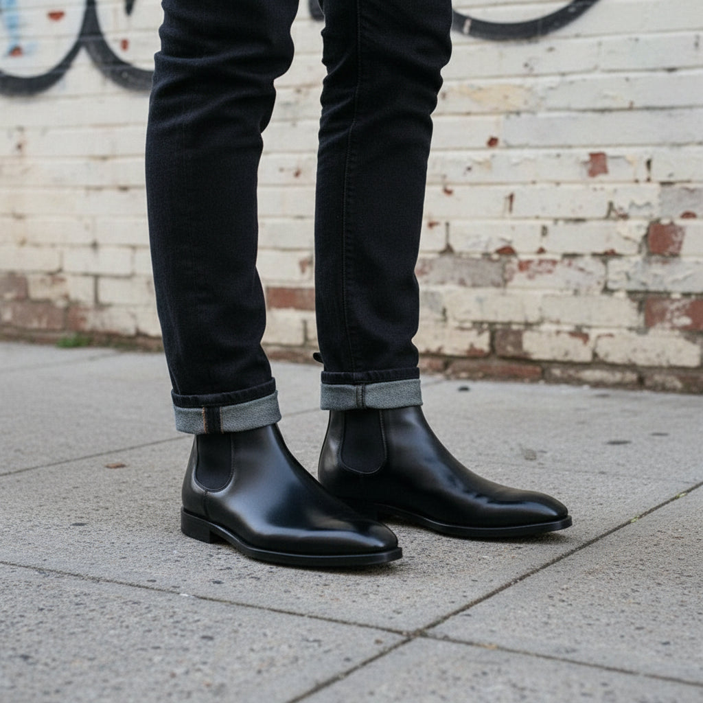 Handmade Men's Black Premium Leather Chelsea Boots