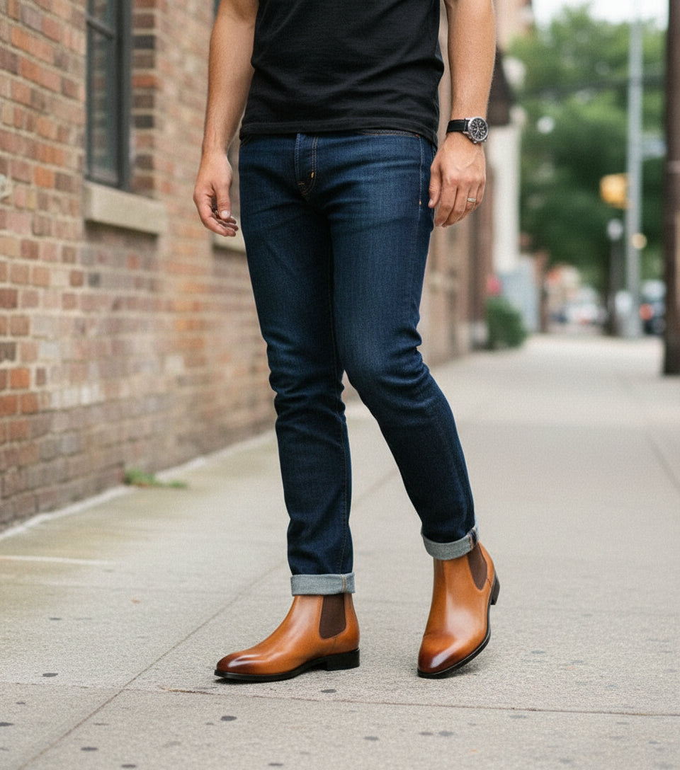 Handmade Men's Tan Leather Chelsea Boots