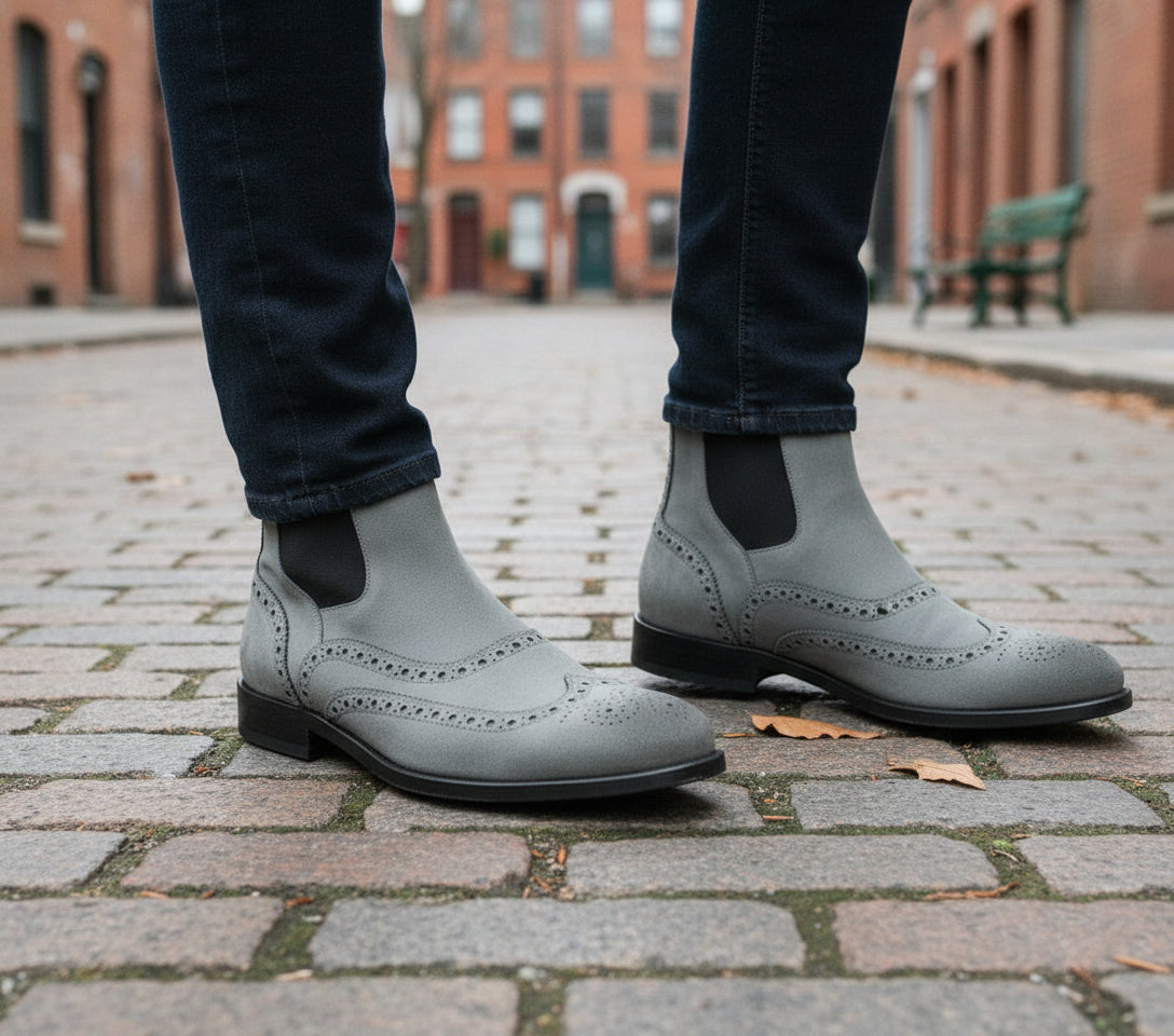 Gray Suede Mens Grey Chelsea Boots Suede Handmade Mens Light Gray Suede Chelsea Boots, Men Casual Gray Suede Mens Grey Chelsea Boots Suede Handmade Mens Light Gray Suede Chelsea Boots, Men Casual