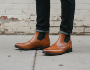 Handmade Tan Leather Wingtip Brogue Chelsea Boots