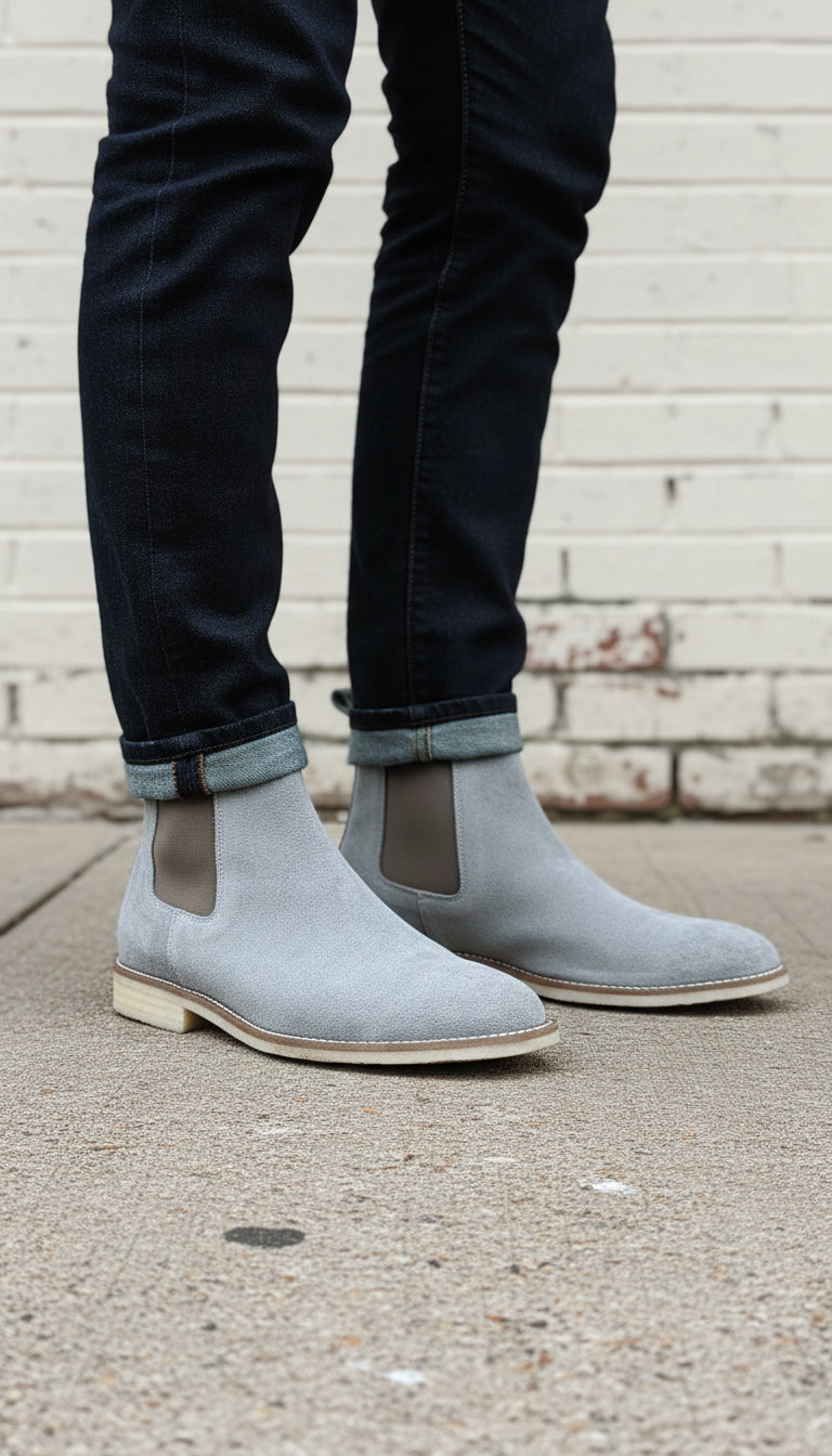 Men's Light Gray Suede Chelsea Boots
