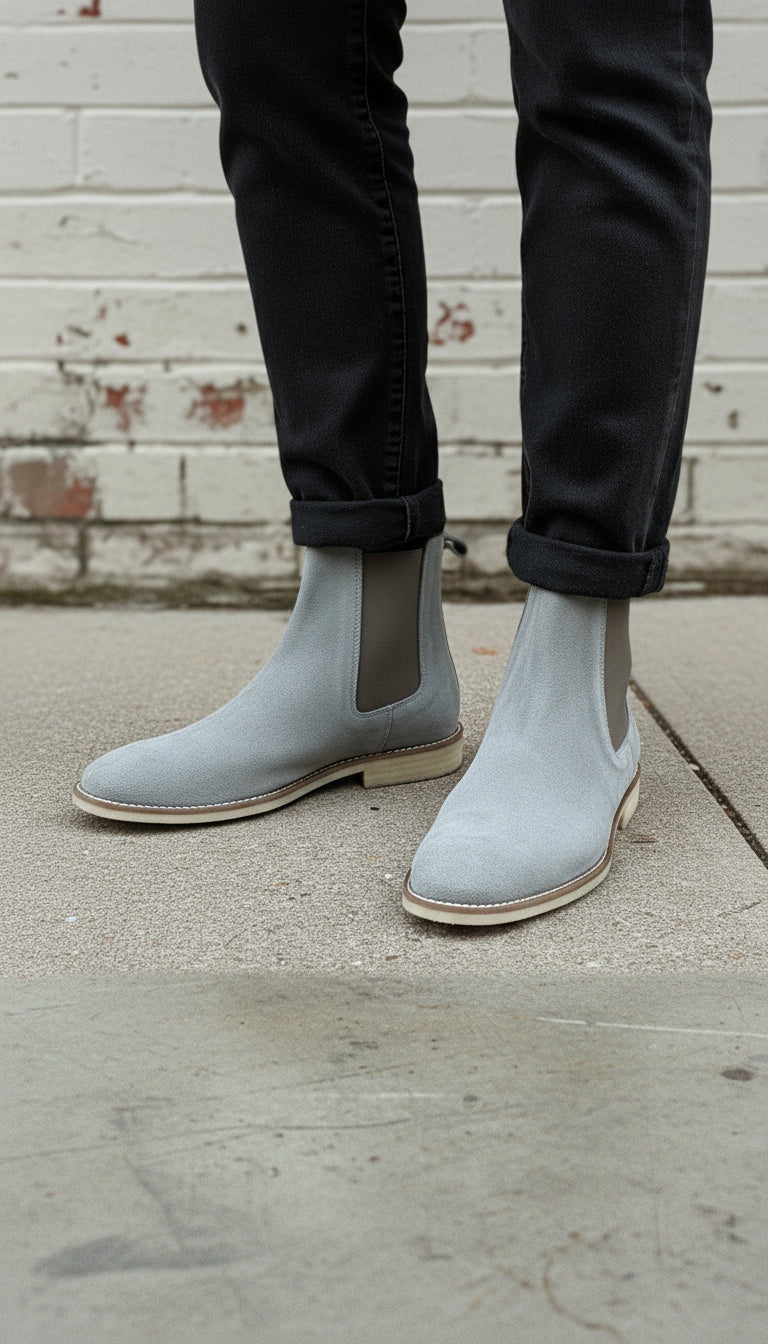 Men's Light Gray Suede Chelsea Boots