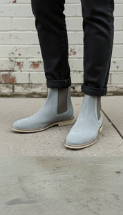 Men's Light Gray Suede Chelsea Boots
