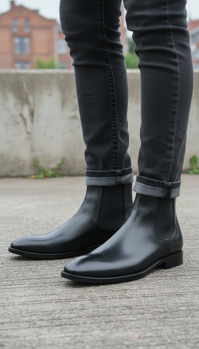 Handcrafted Men's Black Chelsea Leather Boots