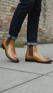 Handmade Mens Brown Chelsea Leather Boot, Mens Leather Boot, Men Ankle Boot