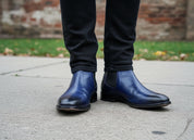 Men's Navy Blue Handmade Leather Ankle Chelsea Boots