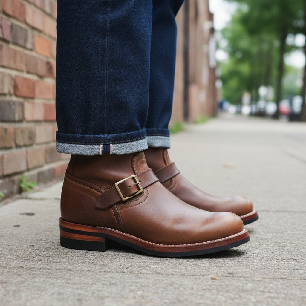 Handmade Mens Antique Brown Leather Biker Boots Men Leather Motorcycle Boot