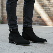 Handmade Mens Black Suede Leather Boots, Men Black Jodhpurs Leather Boot
