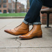 Handmade Men's Wingtip Brogue Lace Up Dress Boots
