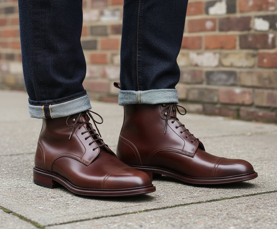 Men Brown Color Leather Ankle Boots, New Leather Lace Up Boots