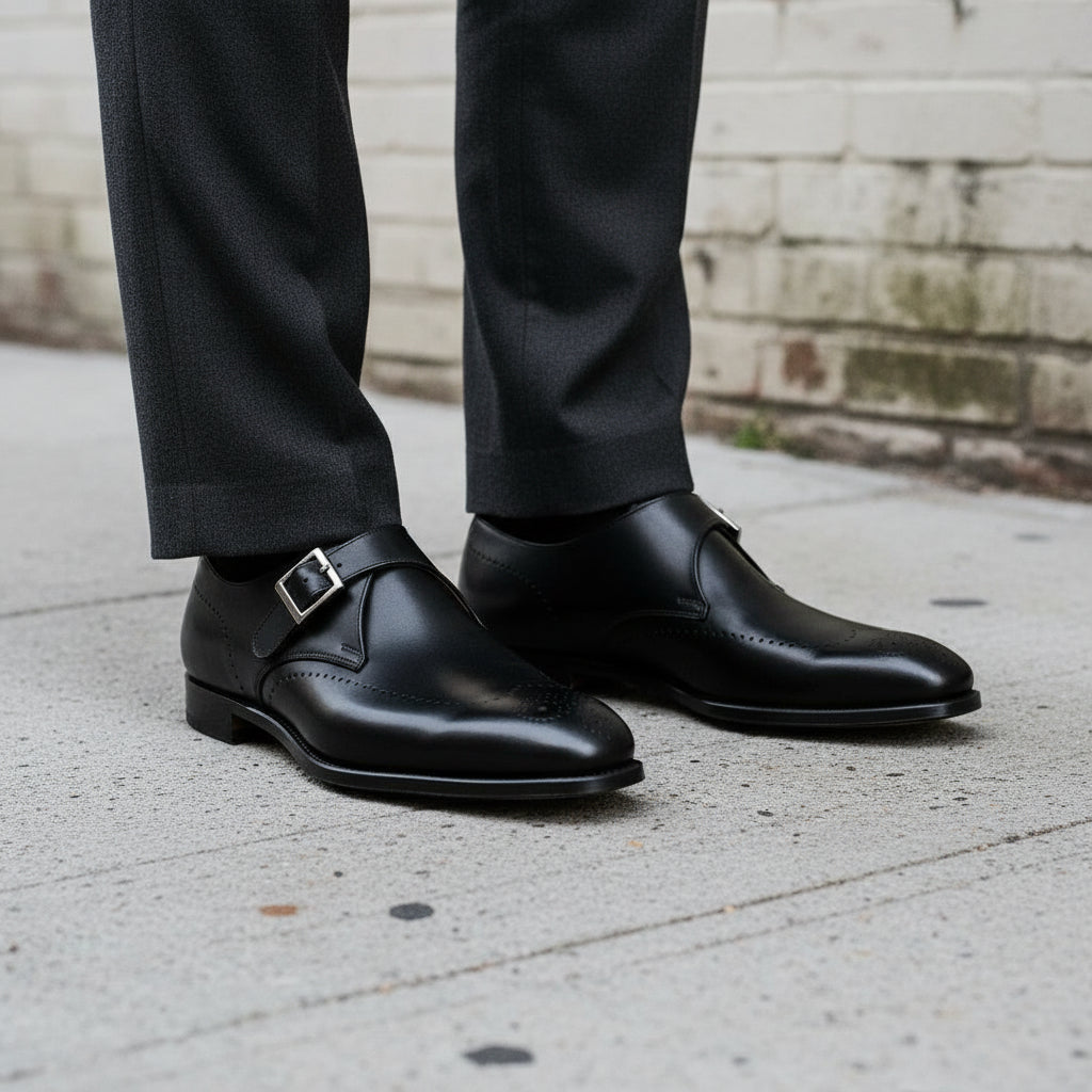 Men's Black Monk Strap Leather Dress Shoes