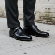Men's Black Monk Strap Leather Dress Shoes