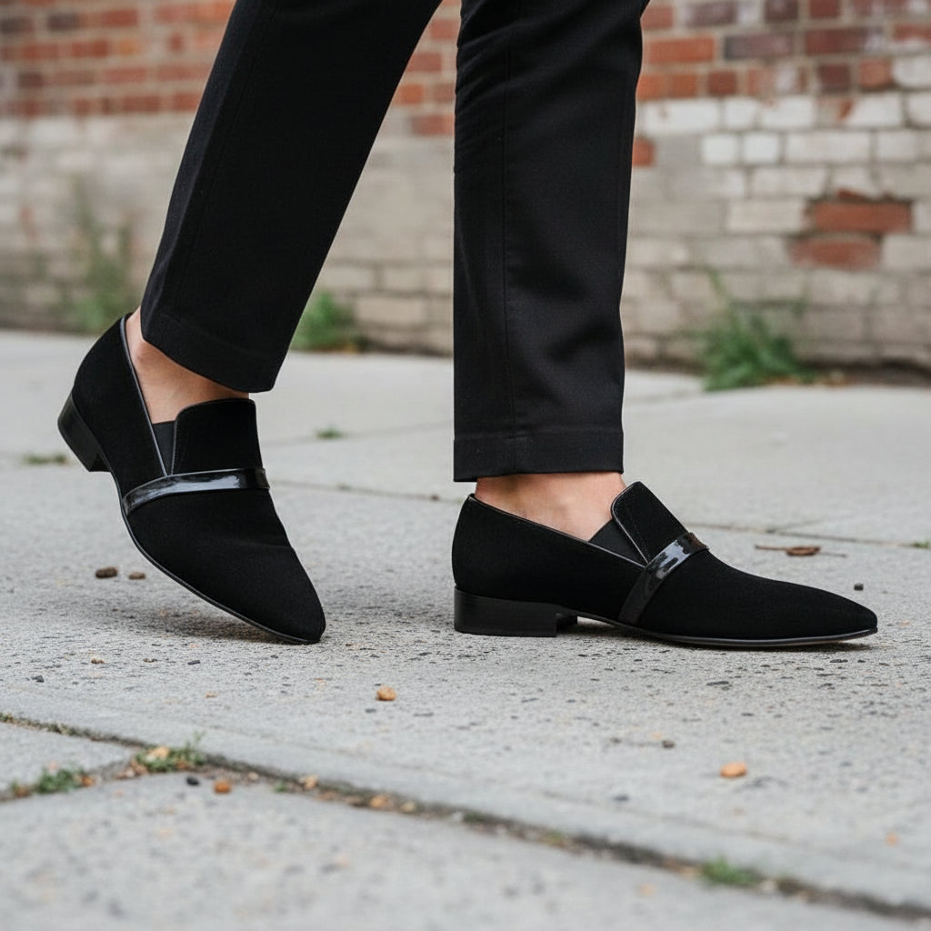 Handmade Men Pointed Toe Dress Shoes, Men Suede Loafers