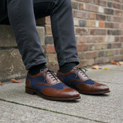 Handmade Men Two Tone Wingtip Brogue Formal Shoes ; Men Brogue Business Shoes