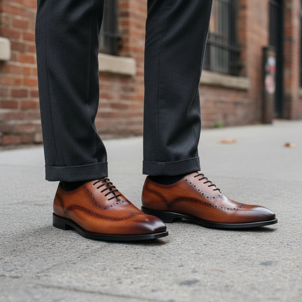 bride after party dress Handmade Mens Tan Wing Tip Brogue Dress Shoes, Men Classic Formal Shoes US 8 / Tan / D