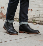 Men's Lace Up Ankle Leather Boots, Handmade Black Leather Footwear
