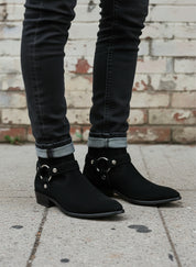Handmade Men's Black Suede Biker Boot, Men's Suede Leather Ankle Boot