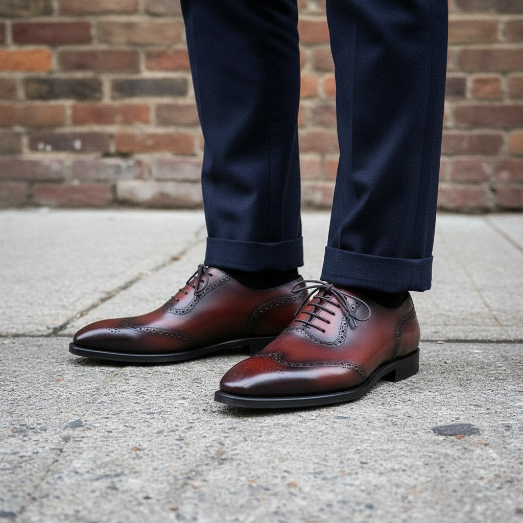 red shoes dress shoes BRAVO Men Shoe KING-3 Wingtip Oxford Shoe have addition to any collection Men's Burgundy and Dark Brown