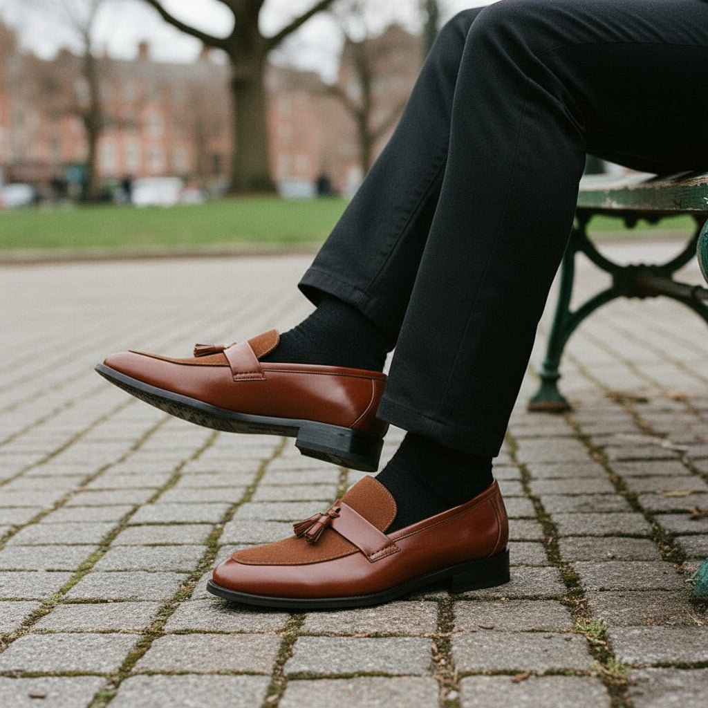 Men's Handmade Brown Suede Tassel Moccasins