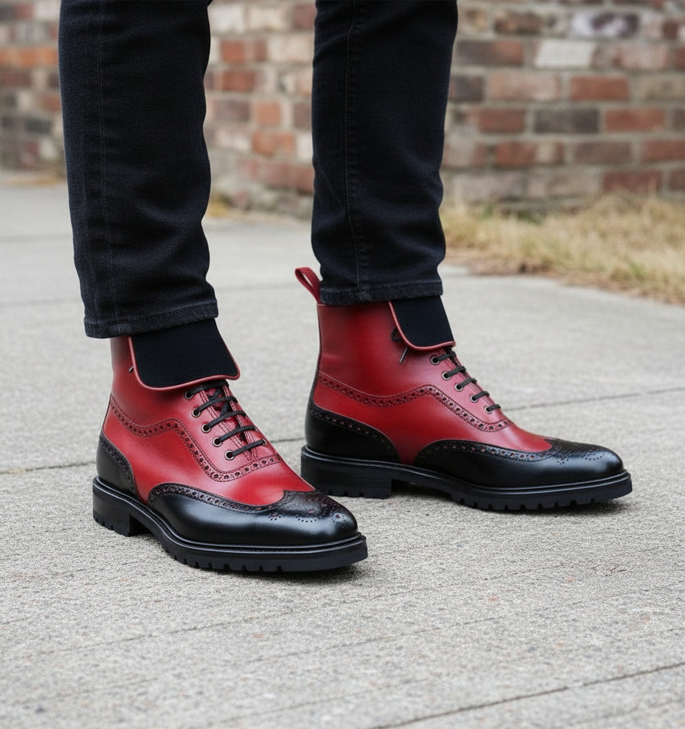 Men's Multi-color Wing Tip Brogue Ankle Boots