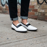 Men's Black and White Two-Tone Leather Penny Loafers — Laxton