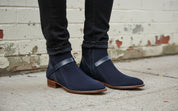 Handmade Men Navy Blue Jodhpurs Boot, Side Zipper Ankle Boot, Men's Boot