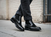 Men's Wing Tip Black Ankle Boots - Two-Tone Classic Design