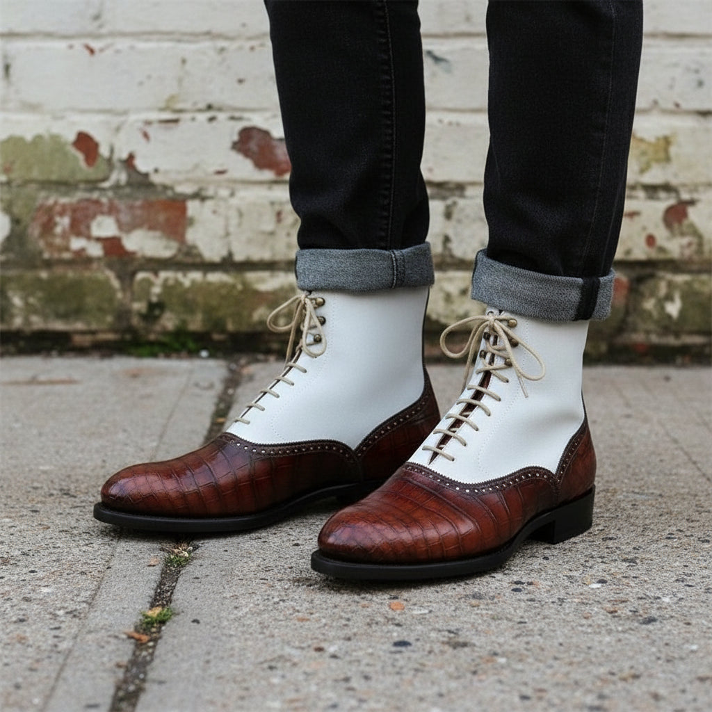 Men's Two Tone High Ankle Alligator Boots