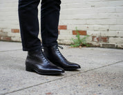 Handmade Men's Fashion Ankle Leather Boot, Men Black Lace Up Boot, Men's Boot