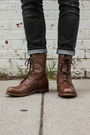 Handcrafted Men's High Ankle Combat Boots in Rich Brown