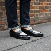 Handmade Two Tone Penny Loafers, Men's Leather Moccasins