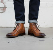 Handmade Tan Brown Wing Tip Brogue Ankle Boots