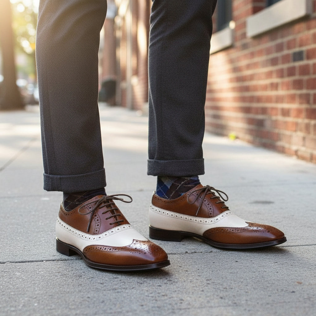 Men's Spectator Shoes - Two Tone Shoes - Brown and White Formal Shoes | Rebels Market US 14 / Brown/White / 4E