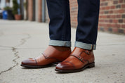 Handmade Men's Double Monk Leather Chukka Boots.